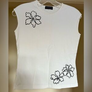 Ann Taylor Floral Embroidered White Sleeveless Top